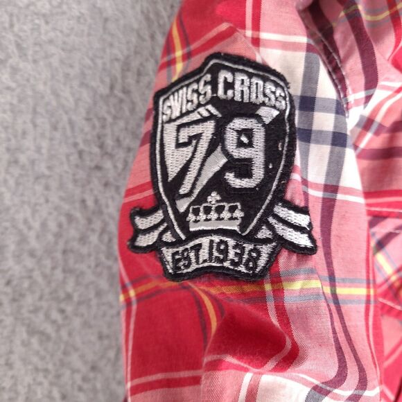 Swiss Cross Shirt Mens Medium Red Plaid Button Down New York Short Sleeve Preppy - Picture 8 of 16